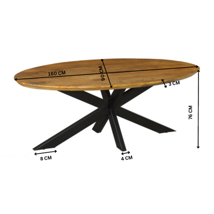 Brandy Eettafel - Ovaal - 160 cm
